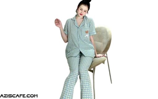 Đồ bộ pyjama nữ quần dài kẻ caro chất vải thô nhăn mềm nhẹ