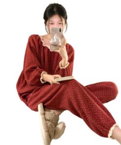 Đồ bộ pyjama nữ tay dài quần dài dễ thương