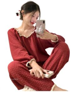 Đồ bộ pyjama nữ tay dài quần dài dễ thương